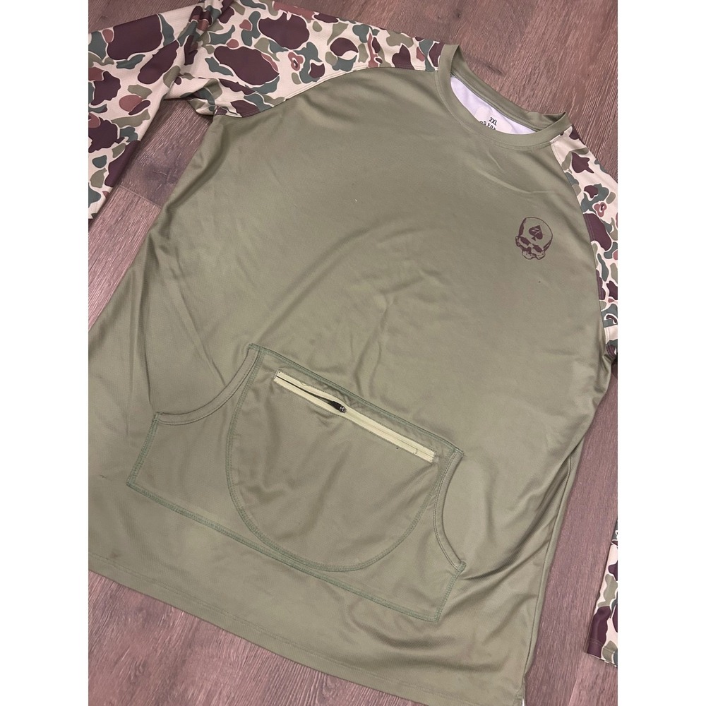 Zero Foxtrot Mens 2XL Olive Green Camo Raglan Long Sleeve Performance Shirt - Picture 5 of 9